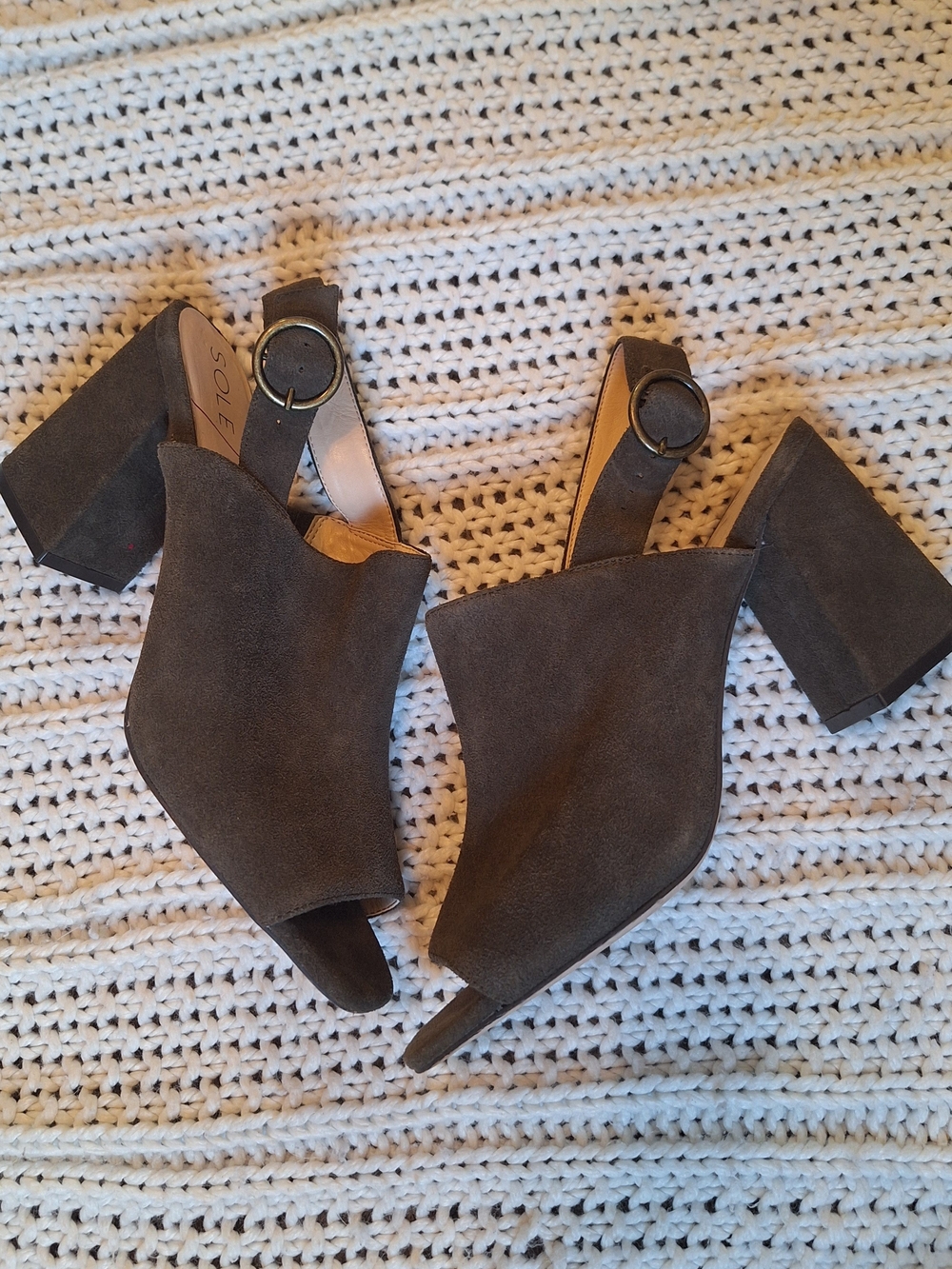 Sole Society Dark Olive Suede Block Heel Slingback Sandals Size 9.5